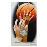 Girls Basketball Prayer Card Set Metal Silvertone Chain Cord 2Pk