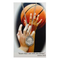 Girls Basketball Catholic Prayer Card Set Metal Silvertone Chain Cord