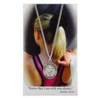 Girls Gymnastics Catholic Prayer Card Set Pewter Silvertone Chain Cord