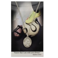 Girls Soccer Catholic Prayer Card Set Pewter Metal Silvertone Chain Cord
