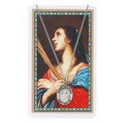 Saint Agatha Medal / Prayer Card With 18" Chain Nickel Chain 2Pk