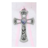 3-3/4 inch Guardian Angel Girl Pink Cross/Ribbon