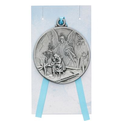 Guardian Angel Crib Medal With Blue Ribbon 735365007783 - PW12-GAB