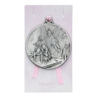 Guardian Angel Crib Medal With Pink Ribbon