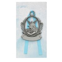 Engravable Pewter Crib Medal w/Blue Ribbon