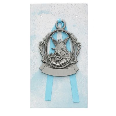 Engravable Pewter Crib Medal w/Blue Ribbon 735365082889 - PW15-B