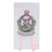 Engravable Pewter Crib Medal w/Pink Ribbon