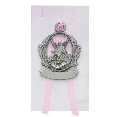 Engravable Pewter Crib Medal w/Pink Ribbon 735365082988 - PW15-P