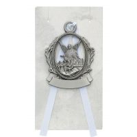 Engravable Pewter Crib Medal w/White Ribbon
