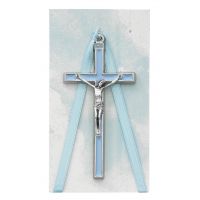 3.75 In. Blue Crib Crucifix With Blue Ribbon