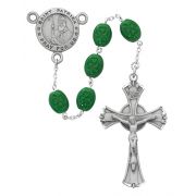 St Patrick Oval Shamrock Rosary w/Pewter Crucifix/Center