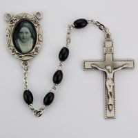 4x6mm Black St Therese Rosary w/Pewter Crucifix/Center