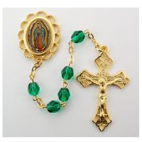 Green Our Lady of Guadalupe Rosary w/Pewter Crucifix/Center