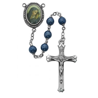 7mm Blue Our Lady of Sorrows Rosary w/Pewter Crucifix/Center - 735365571864 - R160DF