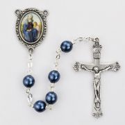 6mm Blue Saint Anne Rosary w/Pewter Crucifix/Center