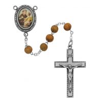 Olive Wood Saint Anthony Rosary w/Pewter Crucifix/Center