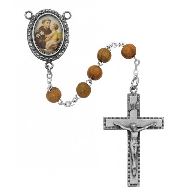 Olive Wood Saint Anthony Rosary w/Pewter Crucifix/Center - 735365577620 - R184DF