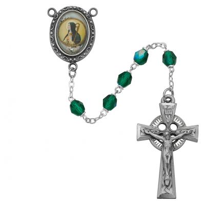 6mm Green Saint Brigid Rosary w/Pewter Crucifix/Center - 735365577644 - R186DF