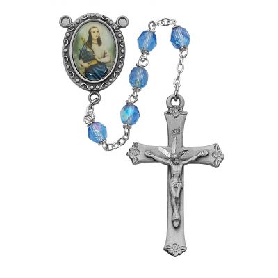 6mm Blue Saint Cecelia Rosary w/Pewter Crucifix/Center - 735365577651 - R187DF