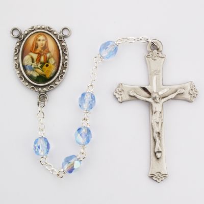 6mm Blue Saint Dymphna Rosary w/Pewter Crucifix/Center - 735365577682 - R190DF