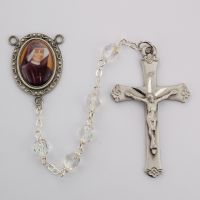 6mm Crystal St Faustina Rosary w/Pewter Crucifix/Center