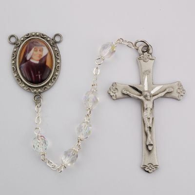 6mm Crystal St Faustina Rosary w/Pewter Crucifix/Center - 735365577705 - R194DF
