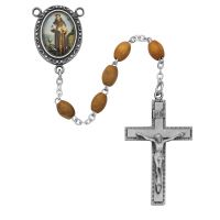 Olive Wood Saint Francis Rosary w/Pewter Crucifix/Center