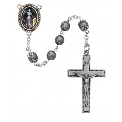 7mm Hematite St Joan Of Arc Rosary w/Pewter Crucifix/Center - 735365577736 - R197DF