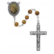 Olive Wood Saint Joseph Rosary w/Pewter Crucifix/Center