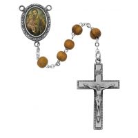 Olive Wood Saint Joseph Rosary w/Pewter Crucifix/Center