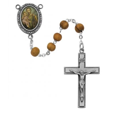 Olive Wood Saint Joseph Rosary w/Pewter Crucifix/Center - 735365577750 - R199DF