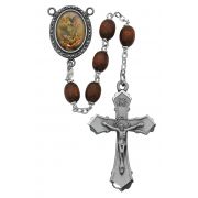 6x8mm Brown Saint Michael Rosary w/Pewter Crucifix/Center