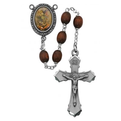 6x8mm Brown Saint Michael Rosary w/Pewter Crucifix/Center - 735365577804 - R204DF