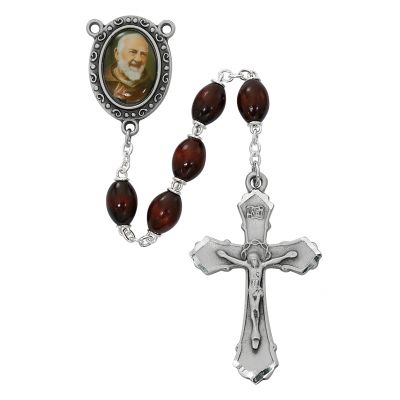 6x8mm Brown Saint Padre Pio Rosary w/Pewter Crucifix/Center - 735365577811 - R205DF