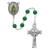 7mm Green St Patrick Beads Rosary Pewter Crucifix/Center