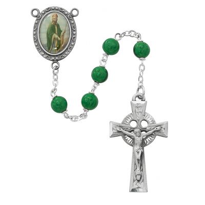 7mm Green St Patrick Beads Rosary Pewter Crucifix/Center - 735365577828 - R206DF