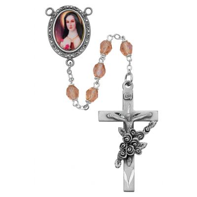 6mm Rose Saint Therese Rosary w/Pewter Crucifix/Center - 735365577866 - R210DF