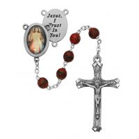 7mm Red Divine Mercy Rosary w/Pewter Crucifix/Center