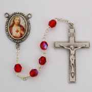 6mm Red Sacred Heart Rosary w/Pewter Crucifix/Center