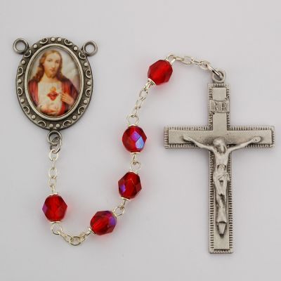 6mm Red Sacred Heart Rosary w/Pewter Crucifix/Center - 735365577958 - R220DF