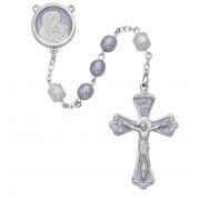 7mm Lavender Pearl Rosary w/Rhodium Crucifix/Center