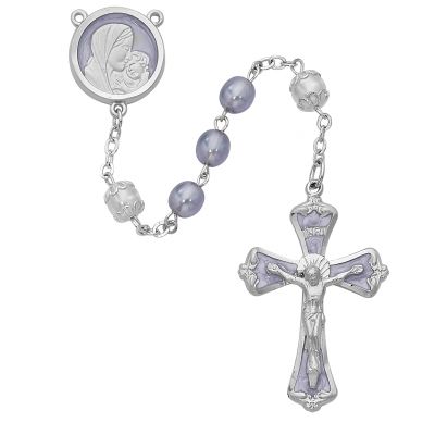 7mm Lavender Pearl Rosary w/Rhodium Crucifix/Center - 735365582419 - R229RF