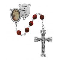 Red Divine Mercy Rosary w/Pewter Crucifix/Center