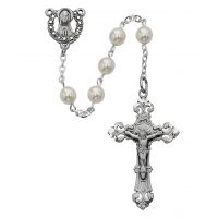 Sterling Silver 6mm Pearl Rosary w/Crucifix/Center