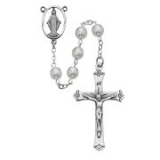 7mm White Glass Pearl Rosary w/Silver Oxide Crucifix/Center