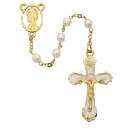 6mm Gold Plate Pearl Rosary w/Crucifix/Center