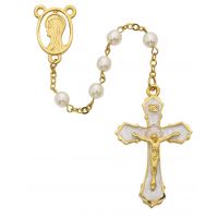 6mm Gold Plate Pearl Rosary w/Crucifix/Center