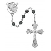 6mm Hematite Rosary w/Rhodium Crucifix/Center