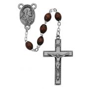 4x6mm Brown Wood Rosary w/Pewter Crucifix/Center