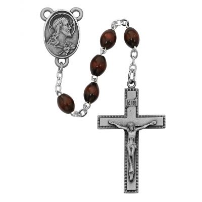 4x6mm Brown Wood Rosary w/Pewter Crucifix/Center - 735365601714 - R287DF